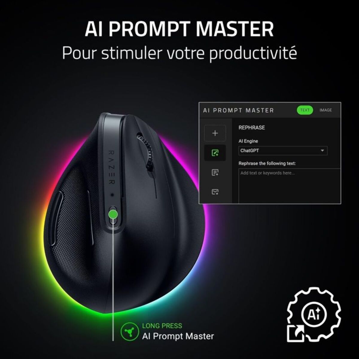 Souris Gamer Sans Fil RAZER PRO CLICK V2 VERTICAL NOIR