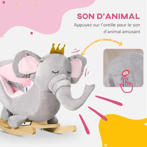 Jouet à bascule éléphant pour enfant +18 mois effet sonore poignées siège ceinture réglable gris