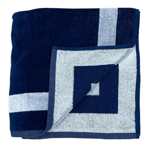 Serviette de plage XL éponge velours Jacquard Bleu 140x180 400g/m² - Madison
