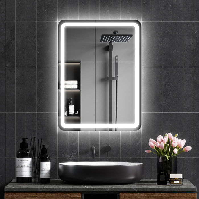 Miroir LED salle de bain réglable 34W antibué tactile dim. 60L x 80H cm