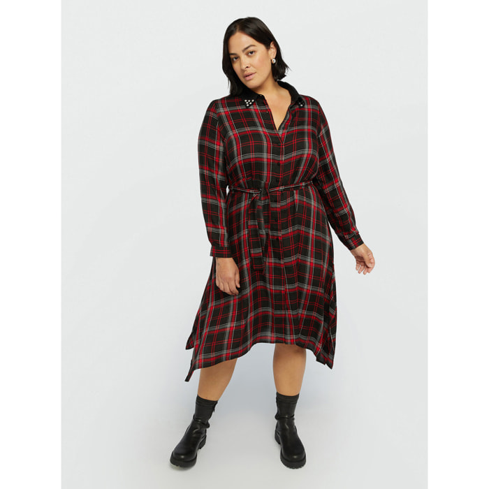 Fiorella Rubino - Vestito a quadri tartan con borchie - Nero