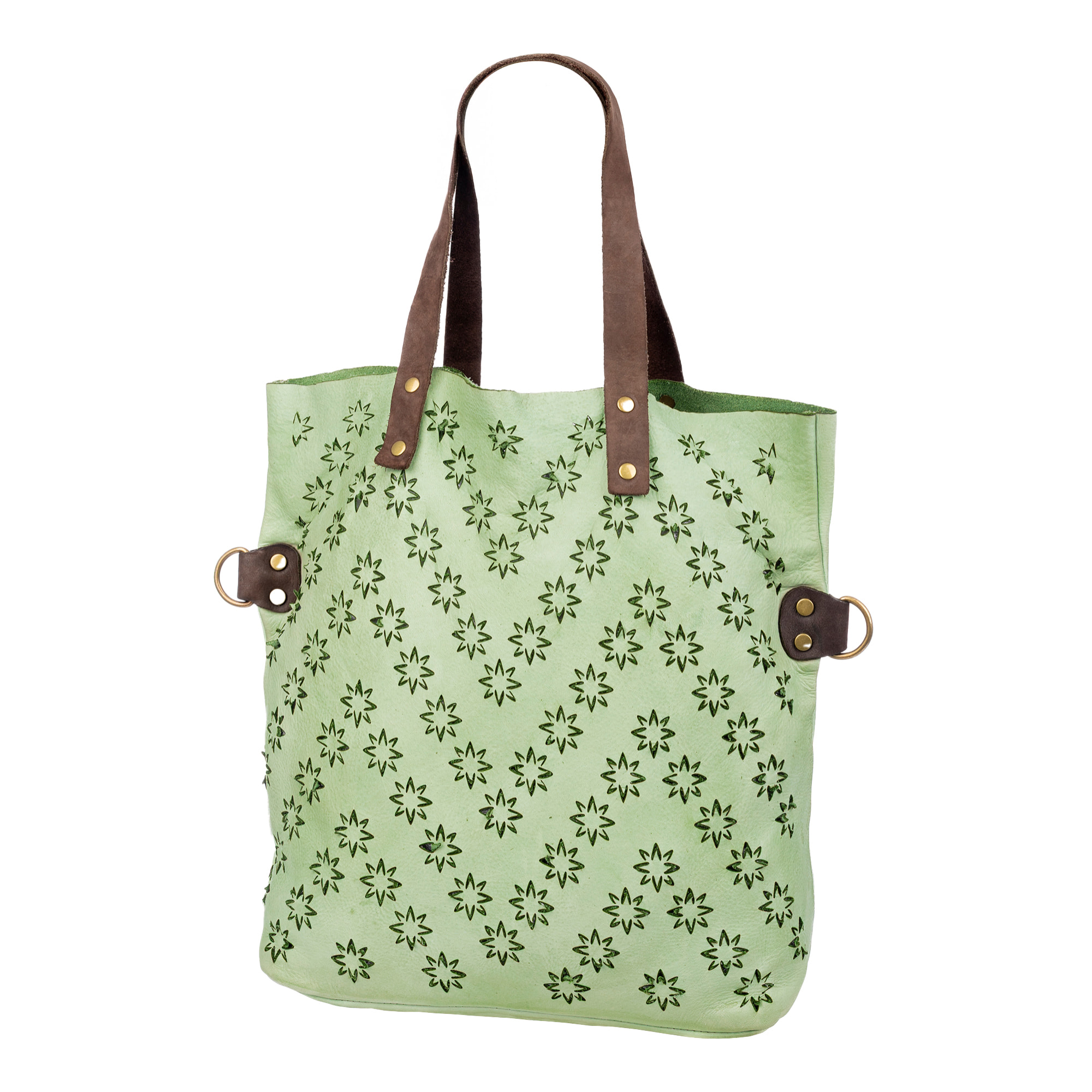Badia borsa shopper donna. Pelle autentica Napa con design di stelle perforate.