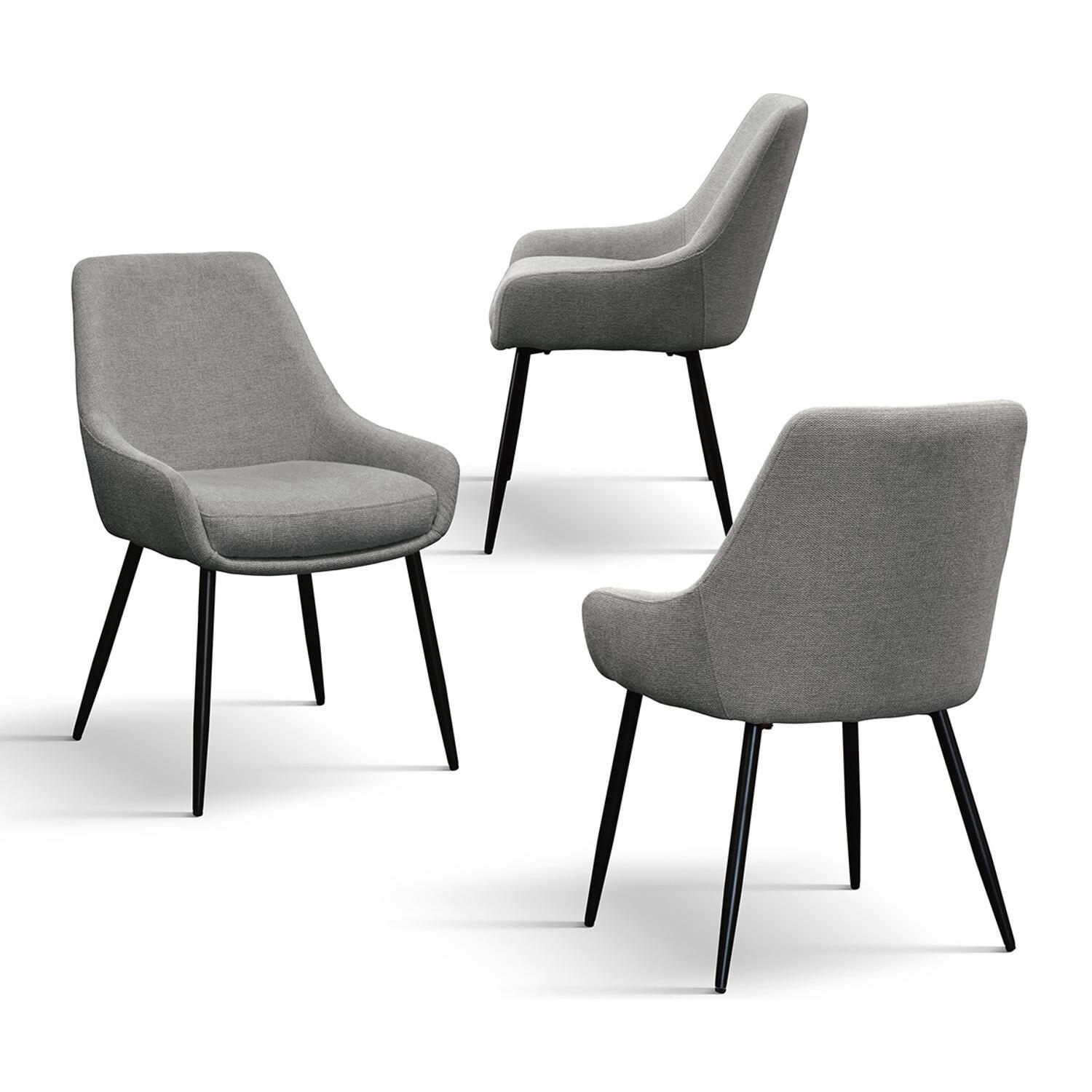 Set di 2 sedie TALLINN in tessuto grigio e gambe in metallo nero opaco, con braccioli