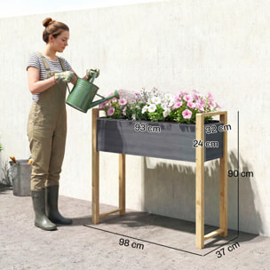 Jardinière design bicolore bois naturel et gris feutre drainage inclus