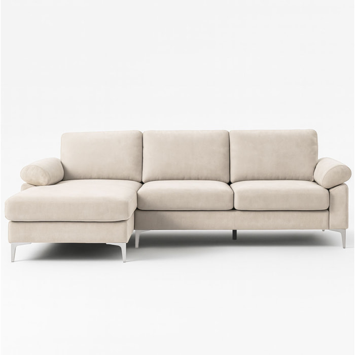 Canapé d'angle gauche 4-5 places en velours beige SOUTH