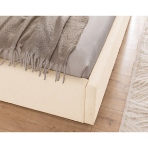 Billy - lit coffre - 160x200 cm - en tissu texturé - sommier inclus - Beige
