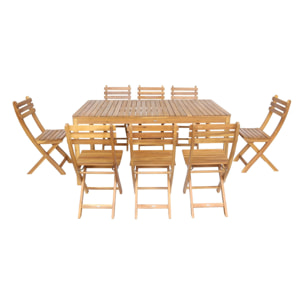 Table de jardin acacia avec coins arrondis + 8 assises CALENA + SENORA