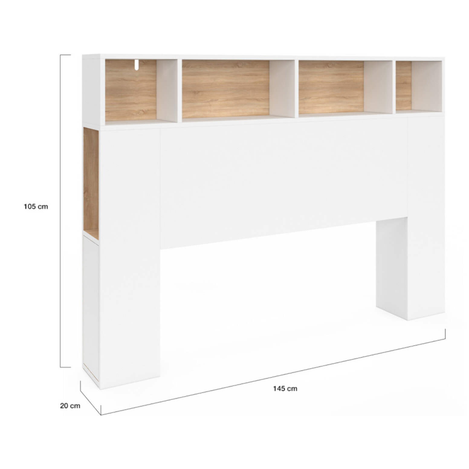Tête de lit Léo bois et blanche avec rangements 145cm