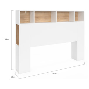 Tête de lit Léo bois et blanche avec rangements 145cm