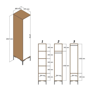 Armadio multiuso 1 anta Dabadi, Pensile bagno o cucina, Armadio alto multifunzione, Mobiletto multiuso, 40x201h48 cm, Noce e Bianco