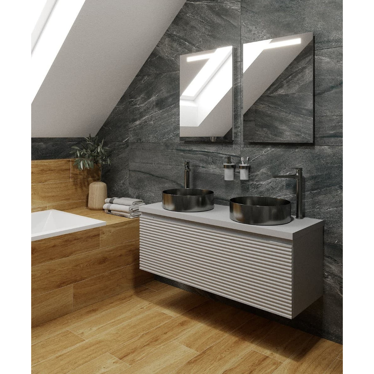 Vasque à poser 38 x 38 x 11 cm Aurum gun métal noir brossé en acier inoxydable avec bonde sans trop-plein (SATAUR3838BGM)