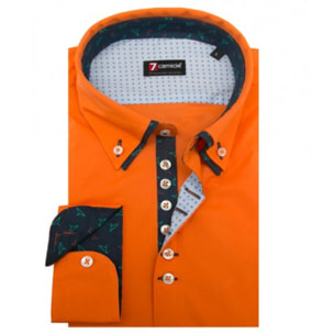 Camicia Uomo 1 Bottone Button Down Doppio Collo Piccolo Slim Popeline Stretch Unito arancio