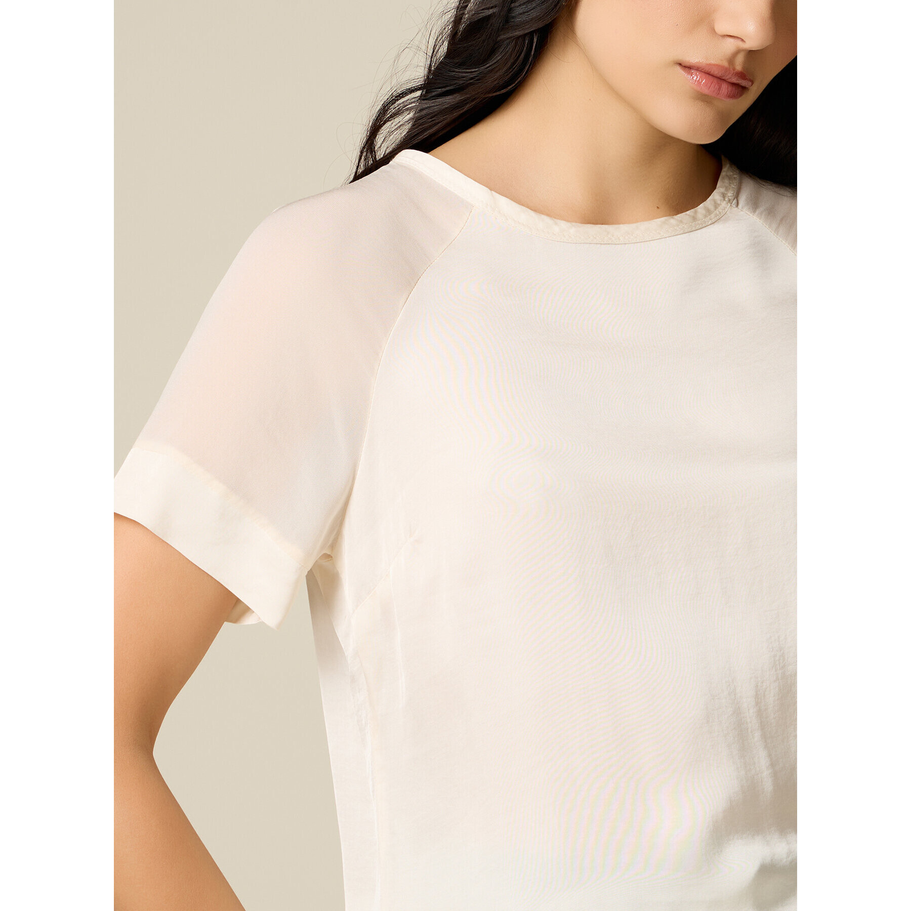 Oltre - Blusa bimaterial mangas cortas - Blanco