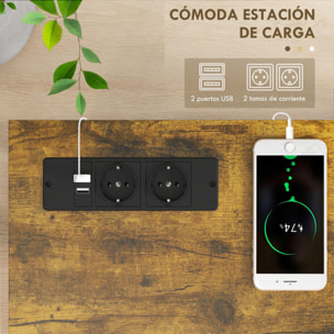 Mesa Consola Industrial Mesa de Entrada de 2 Niveles con Estación de Carga 2 USB y Marco de Acero Mueble de Recibidor para Salón Pasillo 100x24x75 cm Marrón Rústico