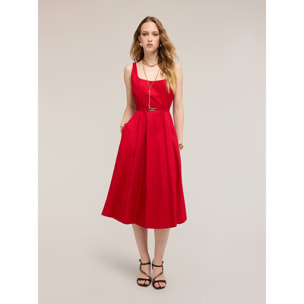 Motivi - Vestito flare in popeline con cintura - Rosso