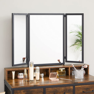 Toeletta industriale rustica con specchio tri-fold e sgabello in ecopelle RVT004B01
