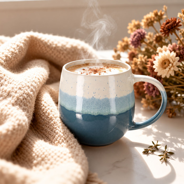 Lot de 6 mugs bleus en grès 44cl RIGA