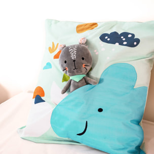Parure de lit coton réversible vert d'eau imprimé dinosaures 1 place 140 x 200cm - Dino
