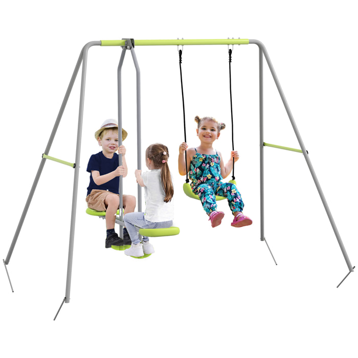 Columpio para Niños Columpio Jardín Exterior con 1 Columpio Simple 1 Planeador y Anti-UV Columpio Infantil Carga 135 kg 255x160x180 cm Gris y Verde