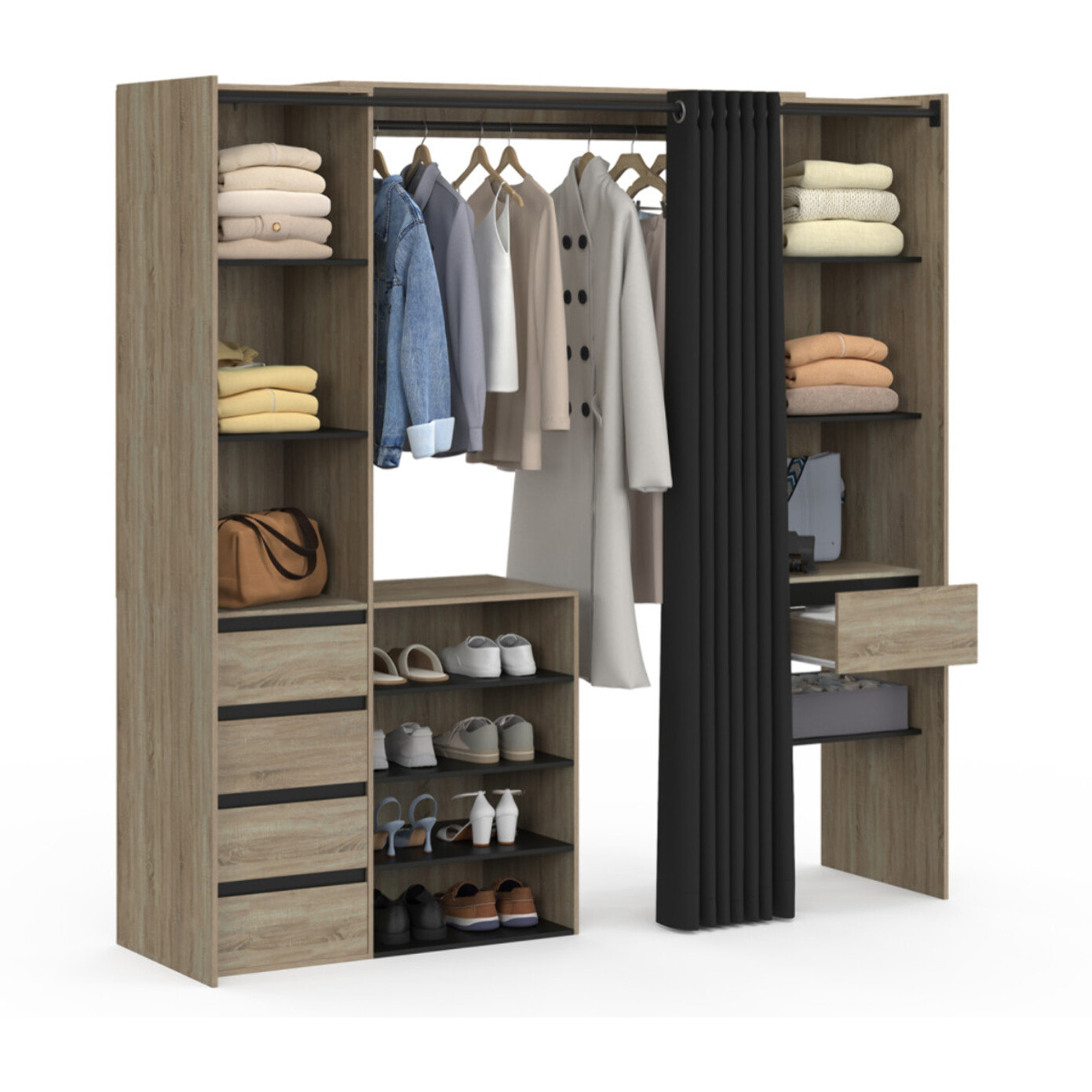 Dressing Justine extensible 120-180cm 5 tiroirs effet bois