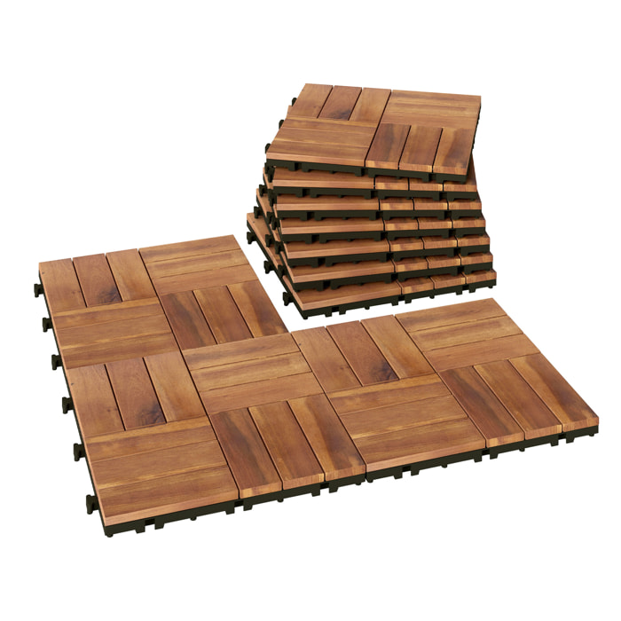 Set de 10 Piezas Baldosas de Exterior de Madera de Acacia, 31x31 cm, 0,91 m², Suelo de Terraza Exterior, Antideslizantes y Resistentes al Clima, Fácil Instalación, para Terraza, Marrón Oscuro