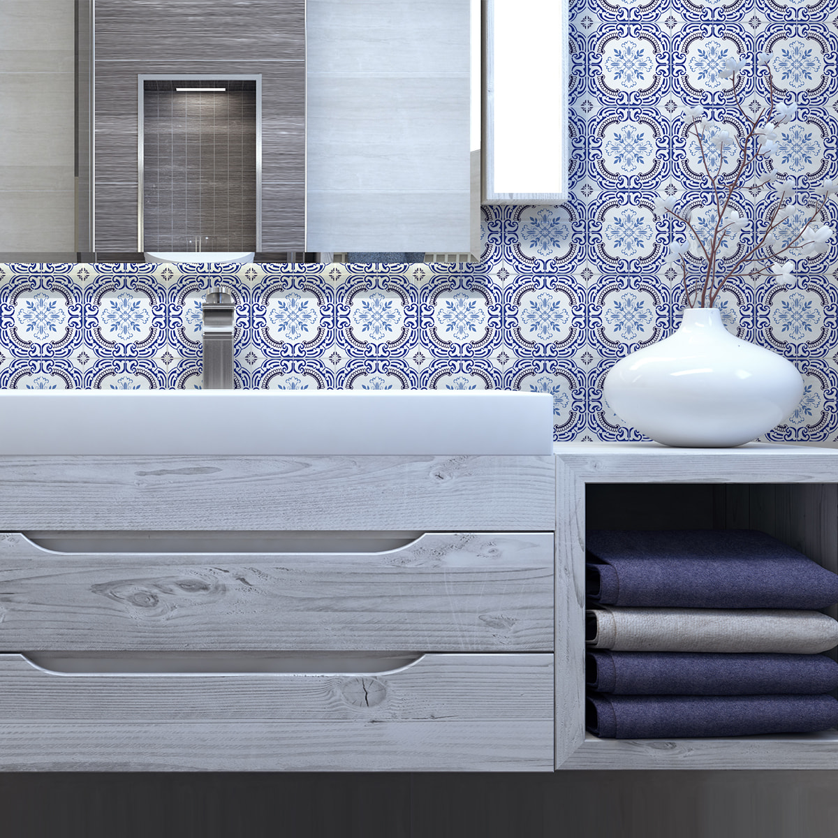 Stickers muraux - Sticker Mural Carrelage adhésif Cuisine Salle de Bain - 24 STICKERS CARRELAGES AZULEJOS SAMARA