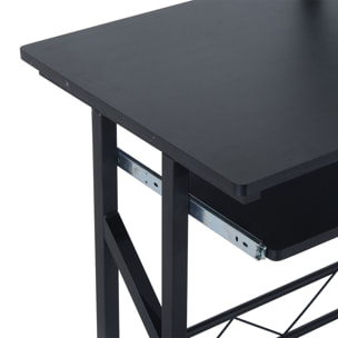Bureau informatique compact avec étagères de rangement, table d'ordinateur en MDF, design multifonction, 90 x 50 x 100 cm, noir