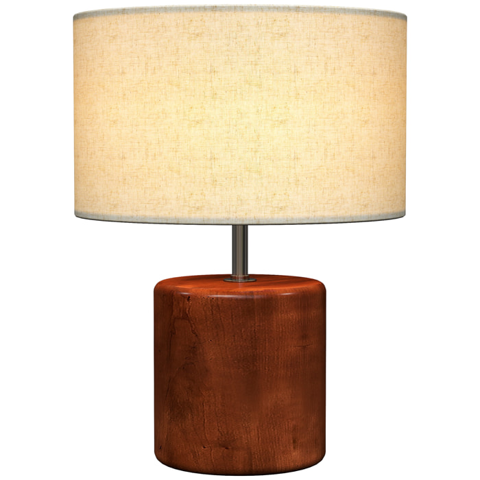 Lámpara de Mesa Rústica, Lámpara de Mesita de Noche con Base de Madera, Pantalla de Lino, Interruptor Basculante, para Dormitorio, Salón, E27, 40W, Marrón Oscuro