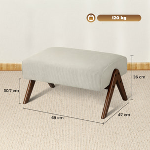 Reposapiés de Salón Taburete Bajo Tapizado en Pana Otomana Rectangular con Asiento Acolchado y Patas de Madera para Sala de Estar Dormitorio Beige