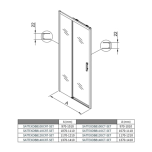 TEX BB Porte de douche 100x195cm coulissante anticalcaire avec profilés noir mat  (TEXDBB100CT-SET)