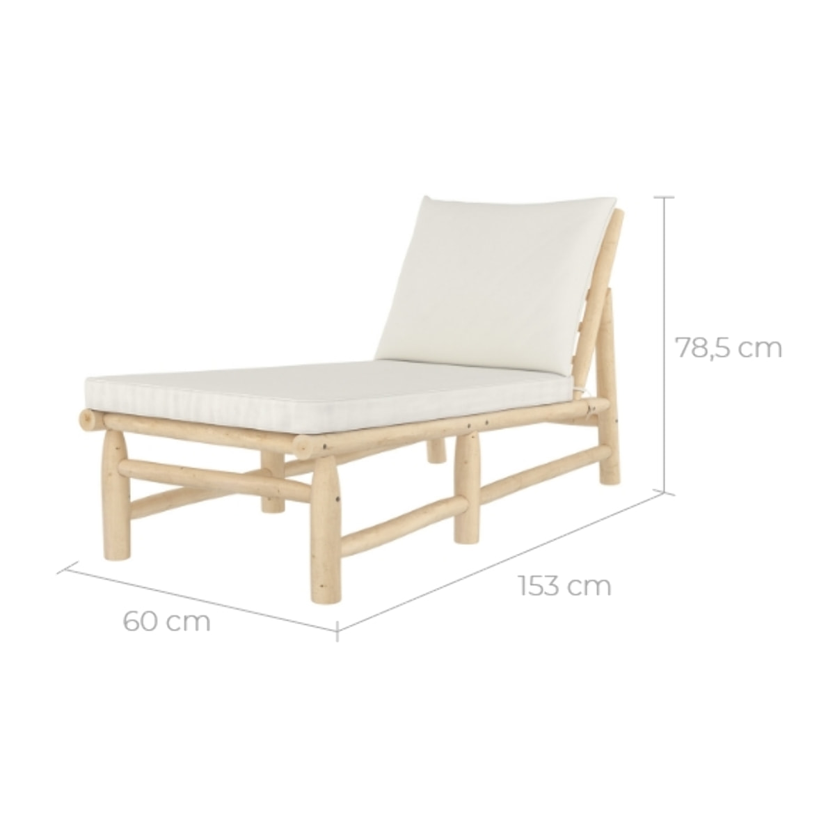 Transat en branche de teck et matelas blanc cassé - Makam