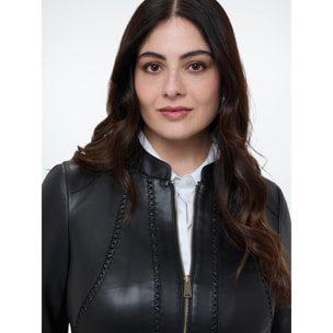 Fiorella Rubino - Giacca biker con dettagli intrecciati e inserti stretch - Nero