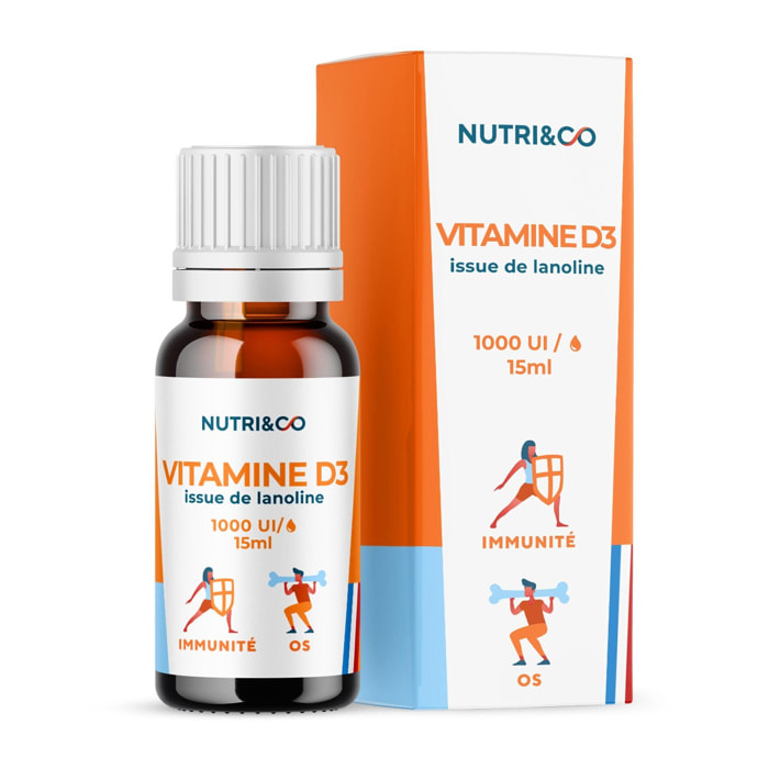 Nutri&Co Vitamine D3 issue de Lanoline - 1000 U.I par Goutte - 15ml