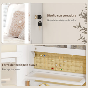 Espejo Joyero de Pared Espejo Joyero Colgante con Luces LED y Cerradura Espejo Integrada Armario de Joyas para Colgar en la Pared o en la Puerta Blanco