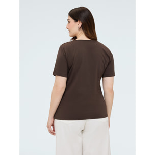 Fiorella Rubino - T-shirt in cotone con borchie sulle spalle - Marrone