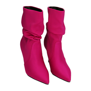 Ankle boots fucsia in tessuto, tacco 8,5 cm