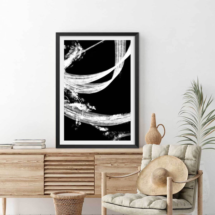 Affiche Coup de pinceau phototype Affiche + cadre en bois - Noir