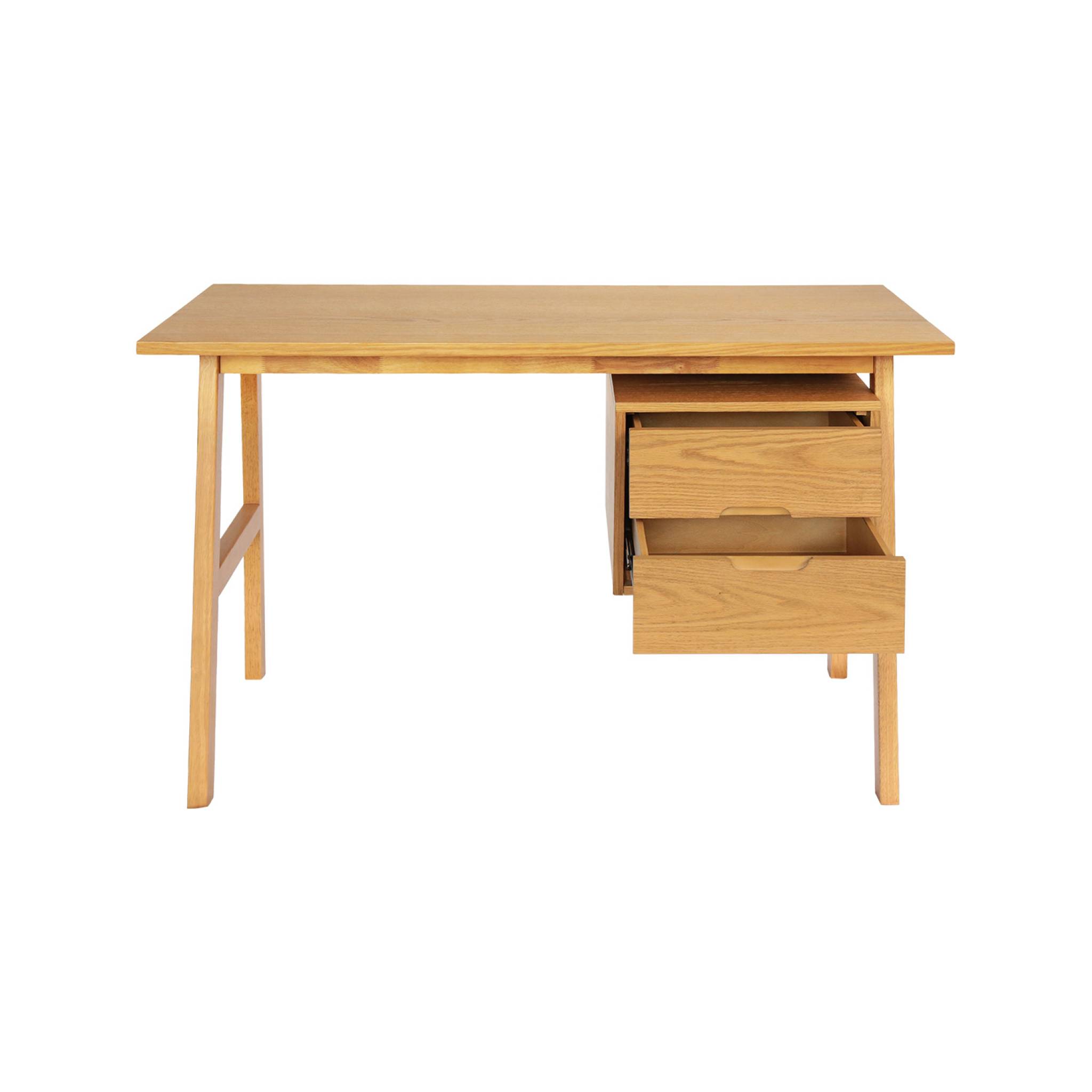 Bureau bois d'hévéa et placage chêne 2 tiroirs ALANA