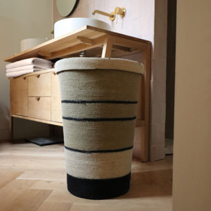 Panier à linge en jonc de mer naturel et noir h57cm GRENADA