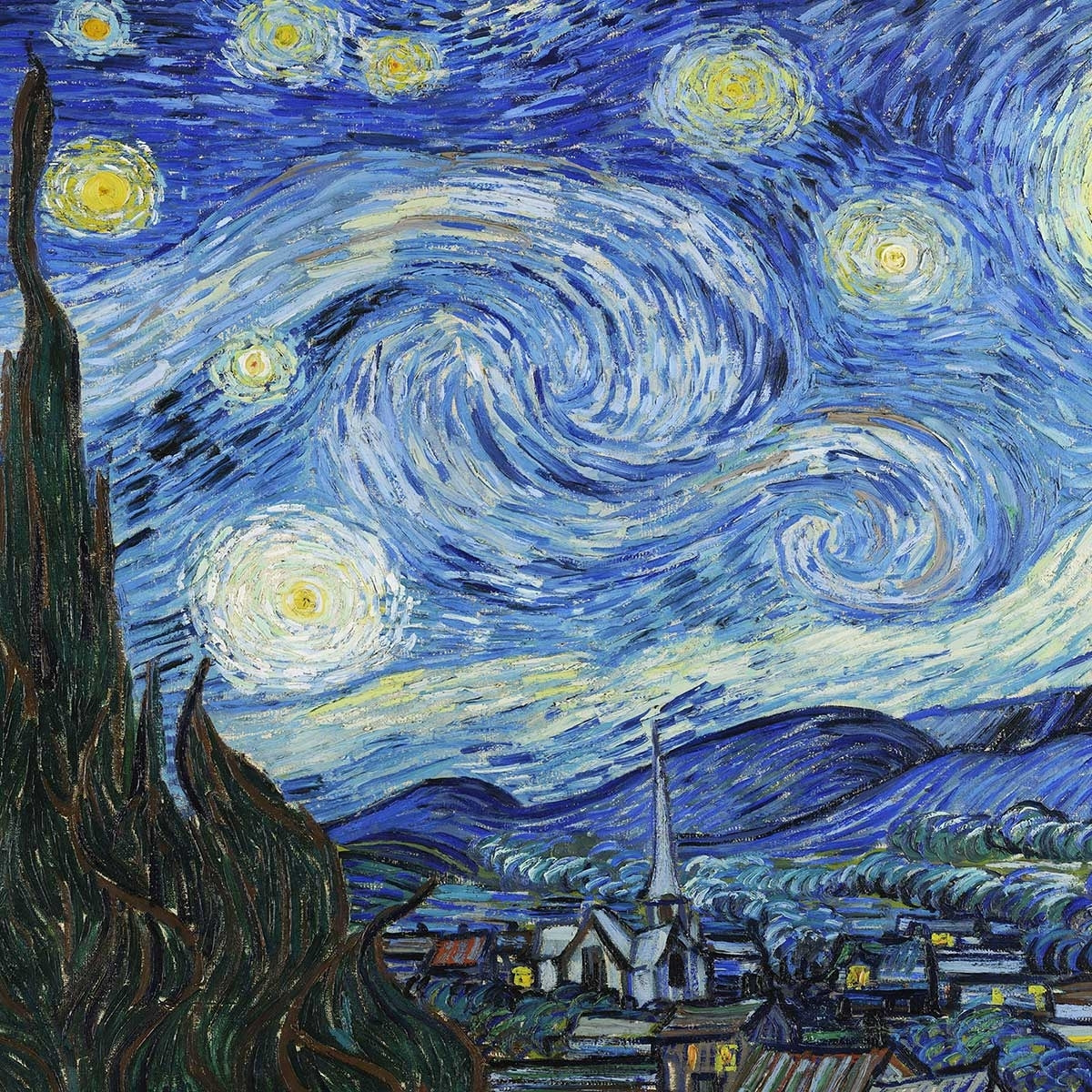 Poster La nuit étoilée - Vincent Van Gogh Affiche sous cadre noir