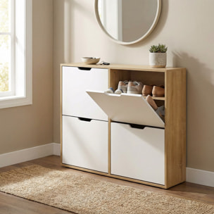 Scarpiera 4 vani bianca e rovere in pannello truciolare - Sky