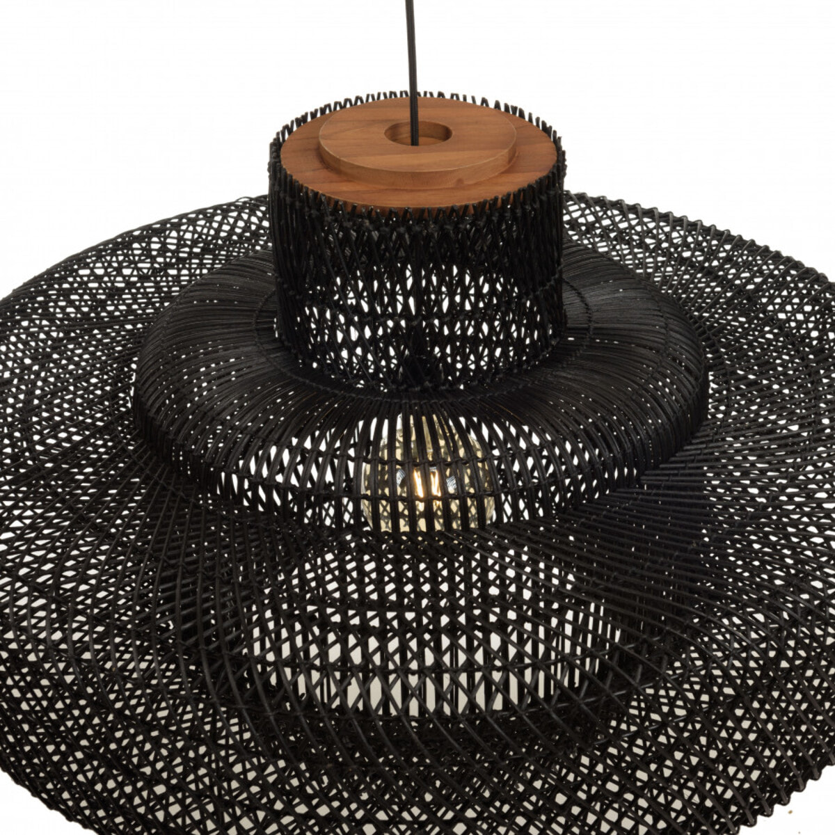 ALIDA - Suspension 'double' 90x90cm en rotin couleur noire et teck