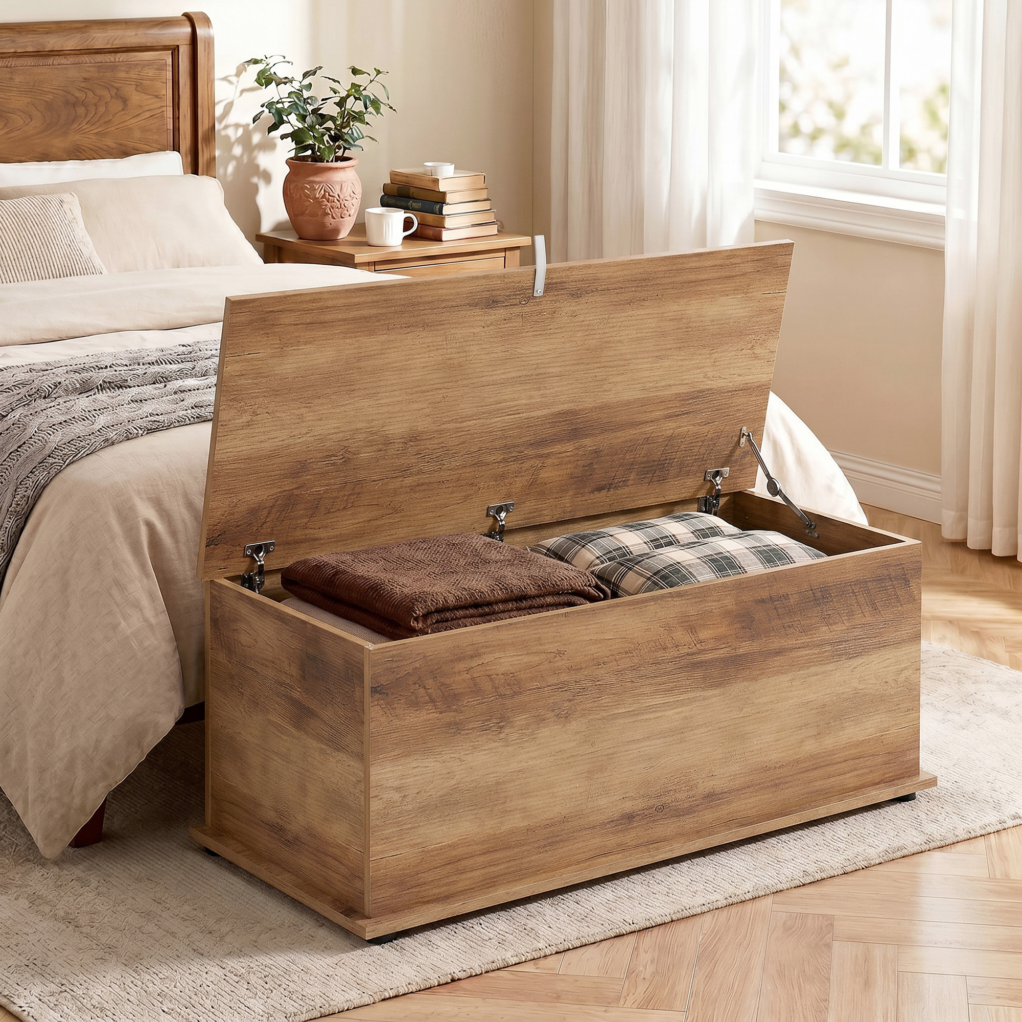 Coffre malle de rangement coffre à jouets dim. 80L x 40l x 45H cm effet bois