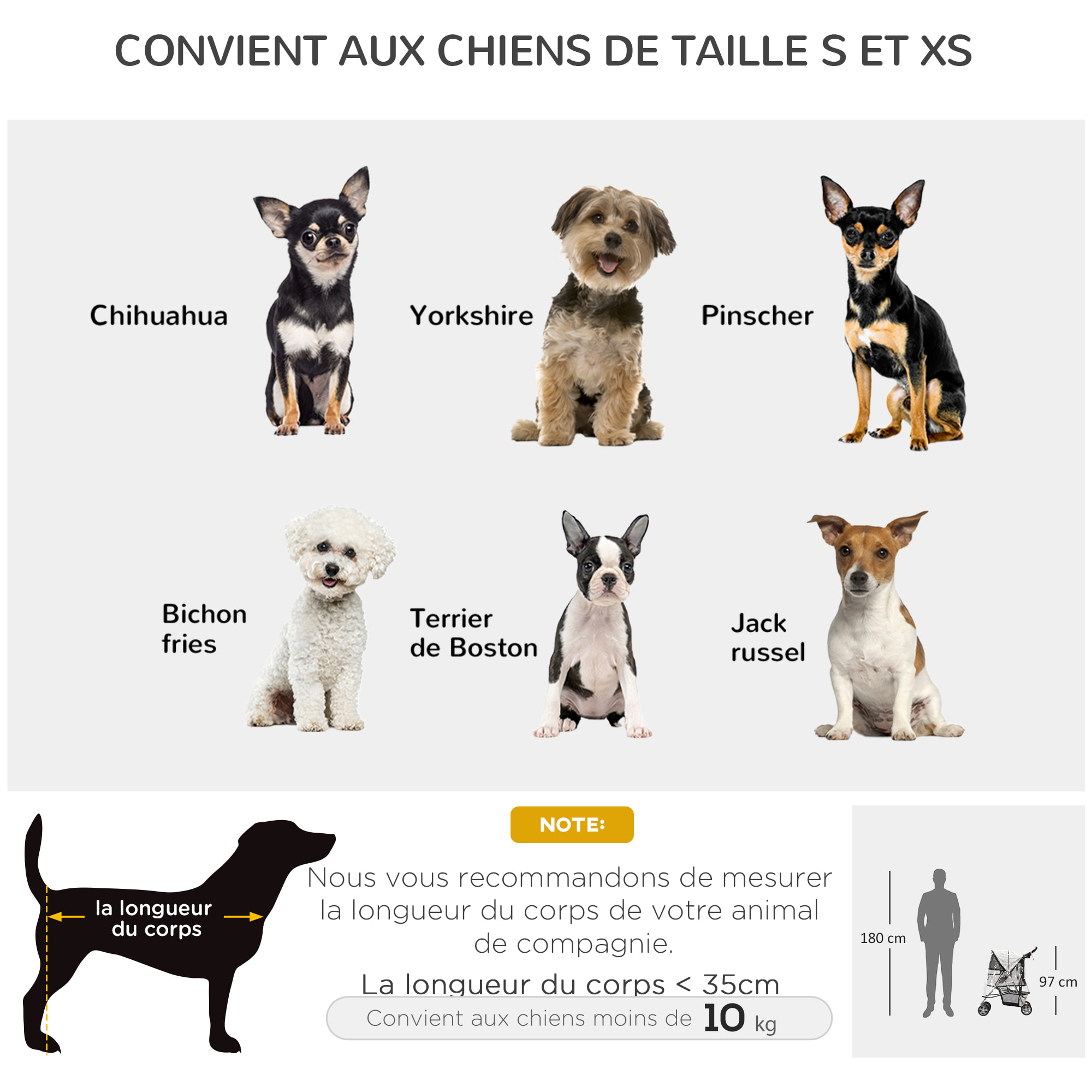 Poussette buggy pliable animaux chariot pliant chien chat porte-gobelet panier de rangement inclus roues avec frein tissu 600D Oxford métal gris