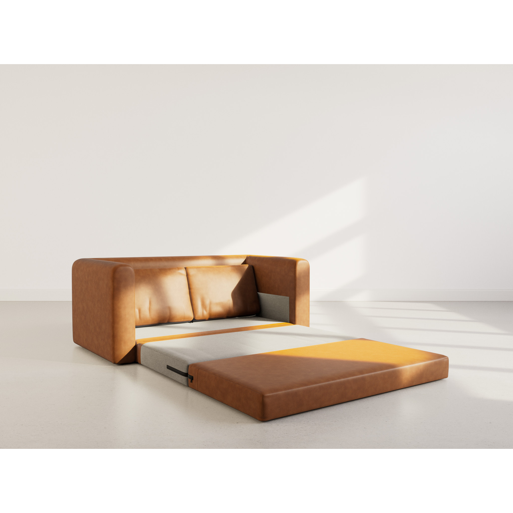 Marilia - canapé 2 places convertible déplimousse en simili - Cognac