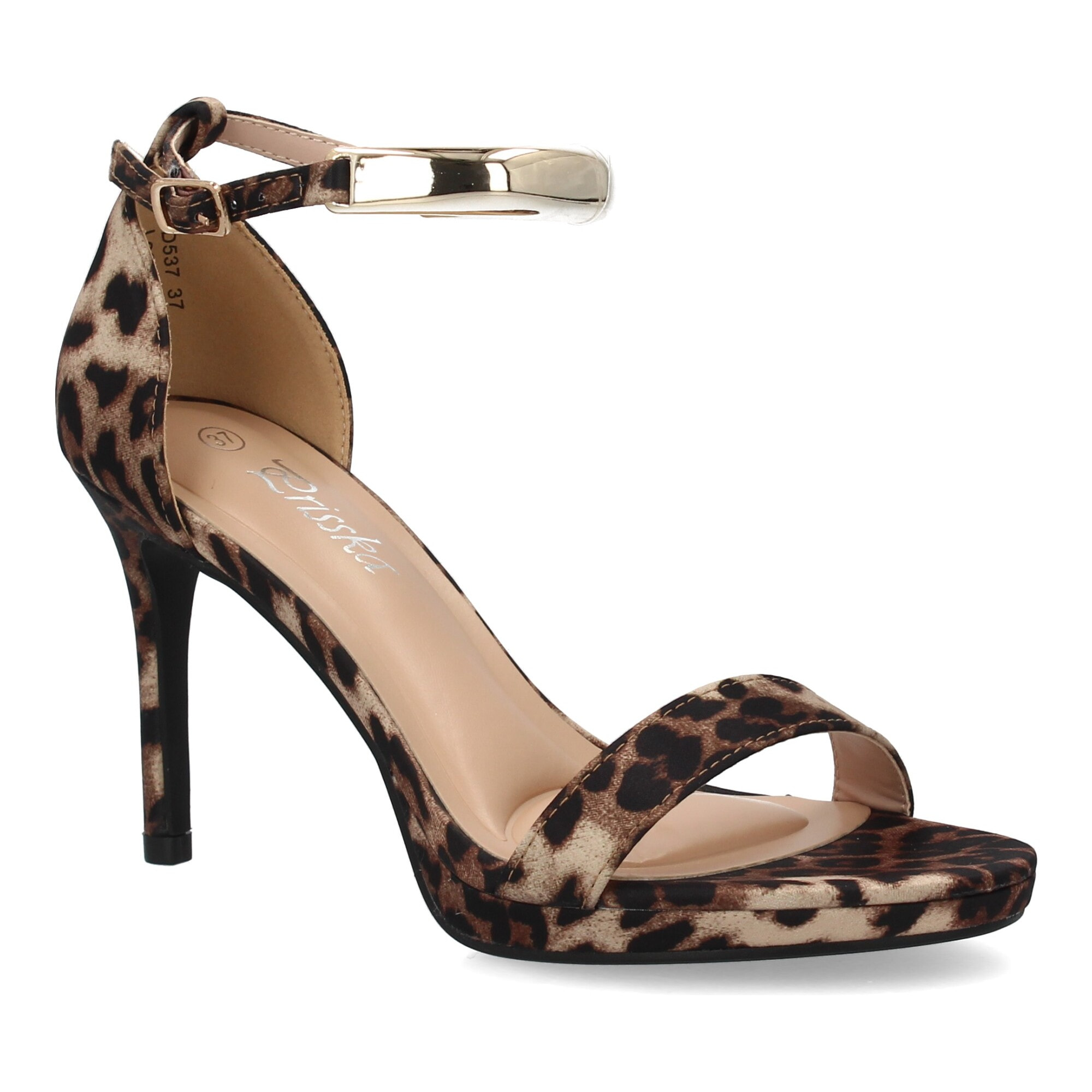 Sandalia tacón elegante fiesta cierre de hebilla.