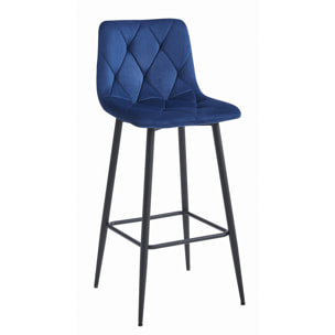 Sgabello bar NADO in velluto blu e gambe nere