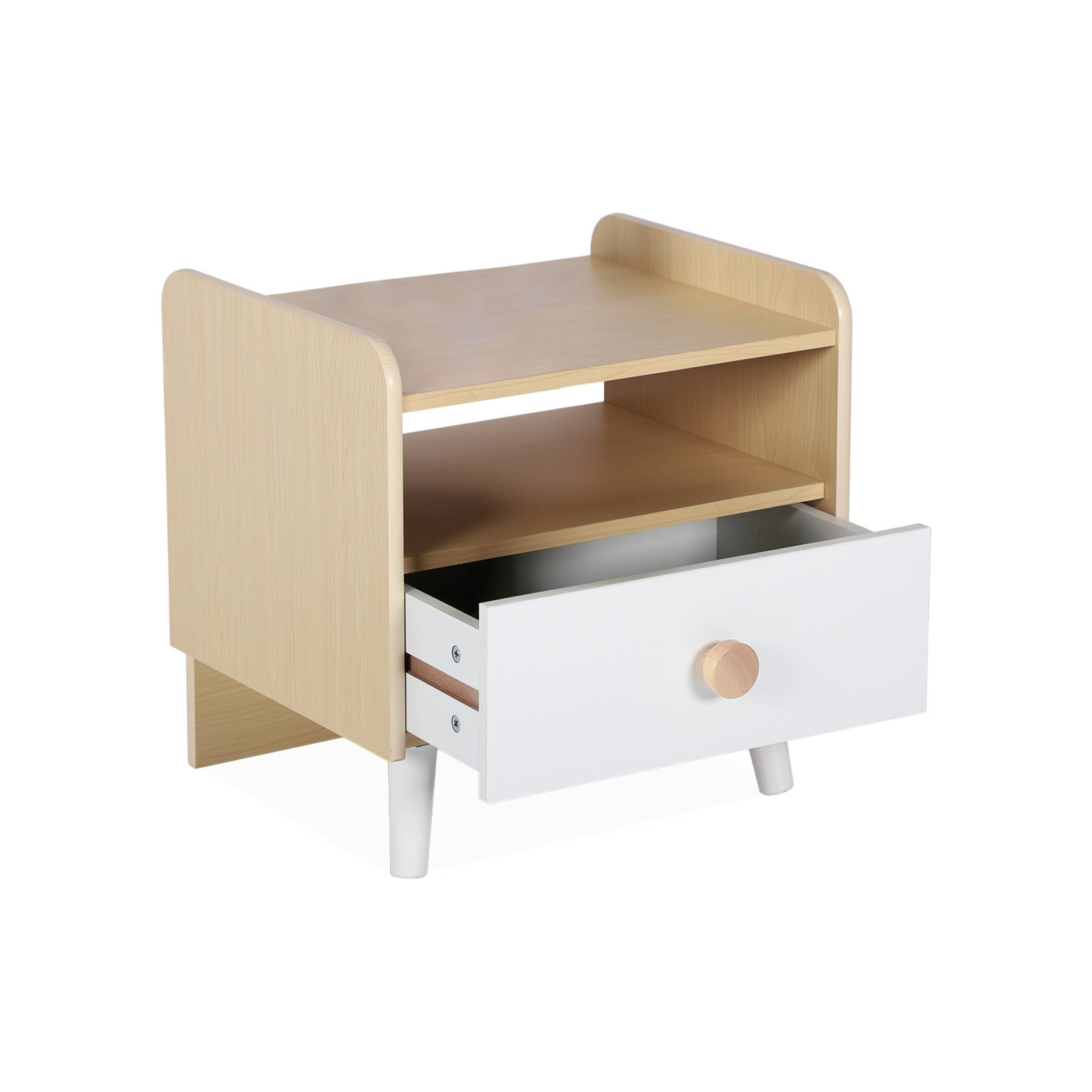 Table de chevet enfant effet bois. blanc. 1 tiroir