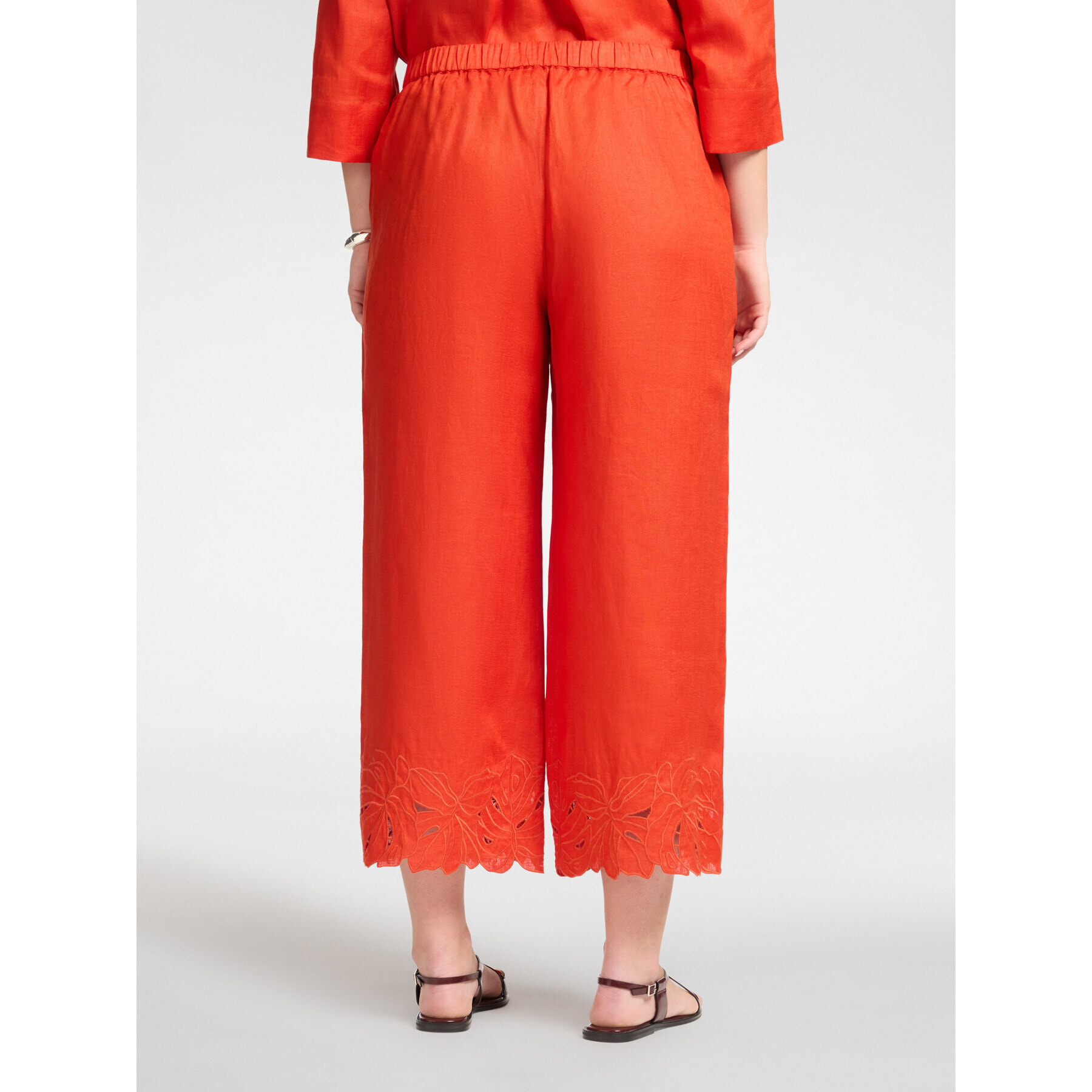 Elena Mirò - Pantaloni in lino con bordi ricamati - Arancione