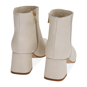 Ankle boots panna in pelle, tacco 6 cm